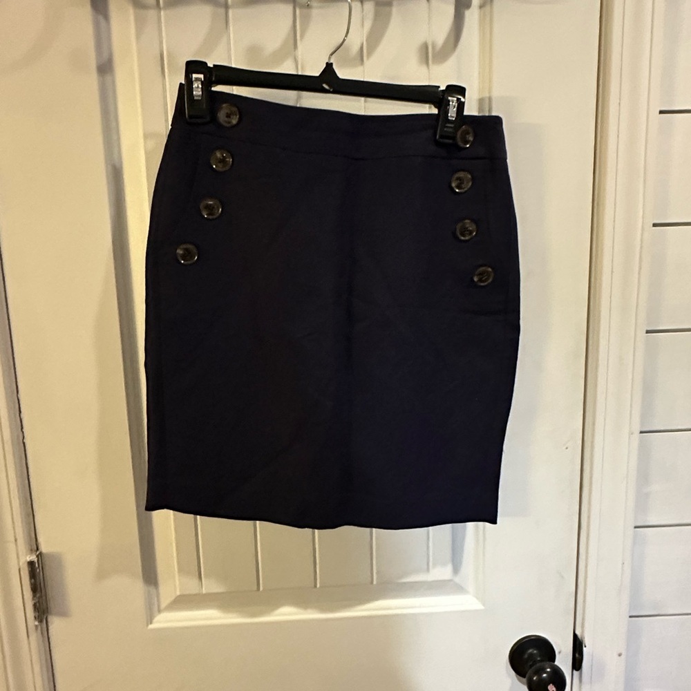 LOFT Dark Blue linen Double-Button Pencil Skirt